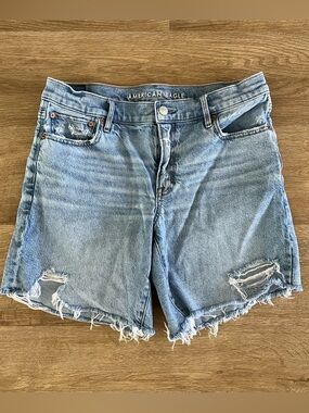 American Eagle AE Rigid Perfect Bermuda Jean Shorts Distressed Denim 8”